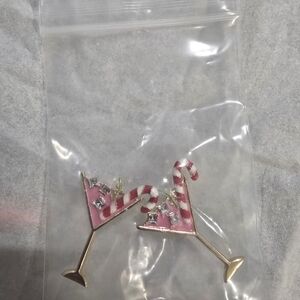 Pink and Silver Martini Glass Earrings